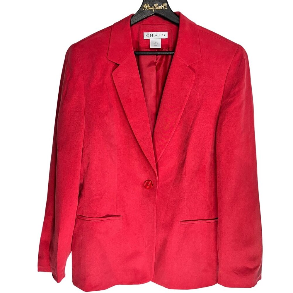 Chaus Pink Silk Blazer Size 12 Single-Button Closure Long Sleeves 12